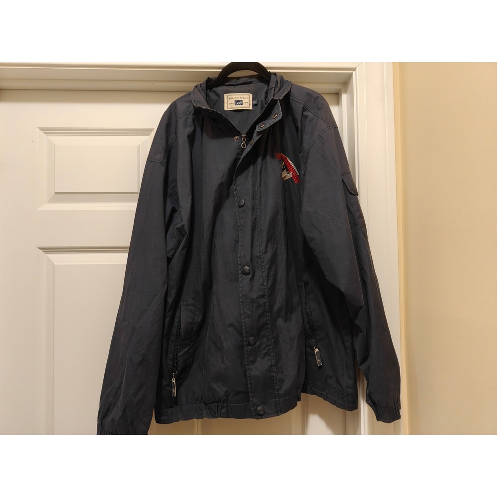Lee Authentic Apparel Mens 2XL Navy Blue Ripstop Windbreaker Jacket Saugus Logo